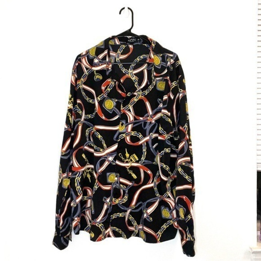 BoohooMan Chain Print Long Sleeve Shirt Art To Wear Streetwear Urban Style 4XL